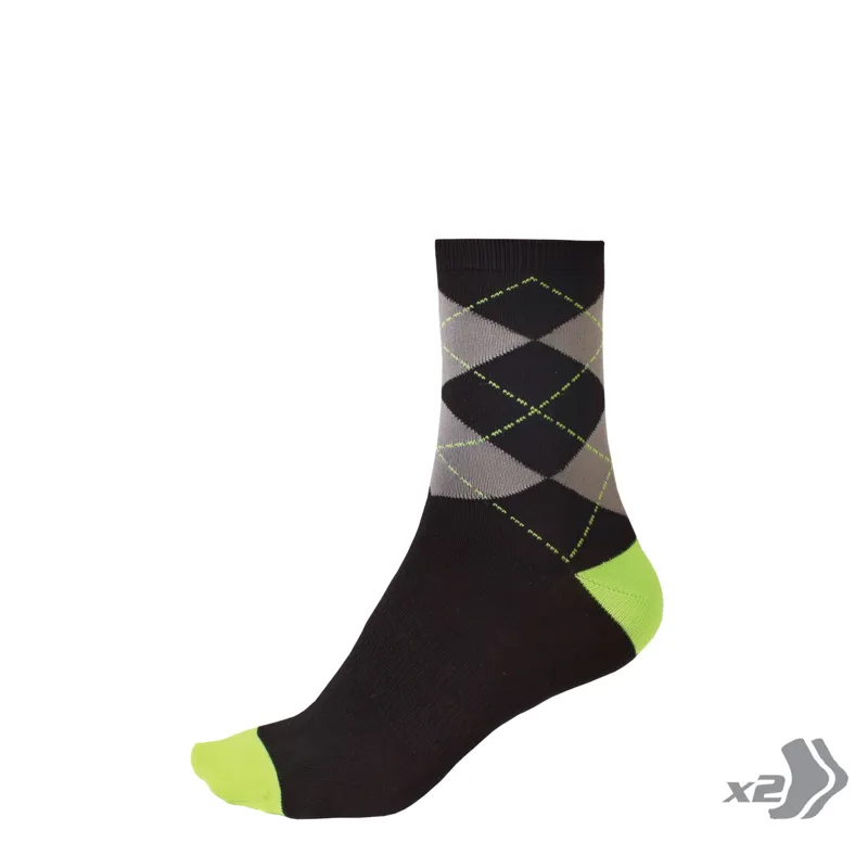 Endura Argyll Sock Twin Pack HiVizGreen 