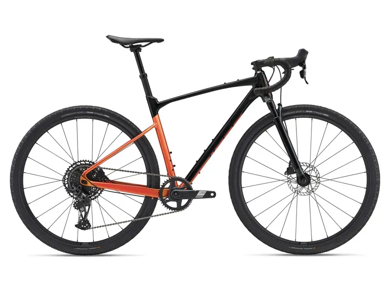 Giant Revolt X 1 Gravel Bike in Panther and Gloss Panther/Helios Orange